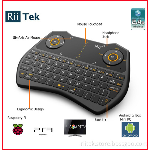 Rii Mini I28 Multimedia Wireless Keyboard + Six-Axis Air Mouse + Touchpad+Headphone Jack+ Backlight